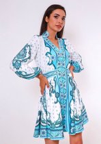 Robe mi-longue de Luxe pour femme - 20245 - Wit / Blauw