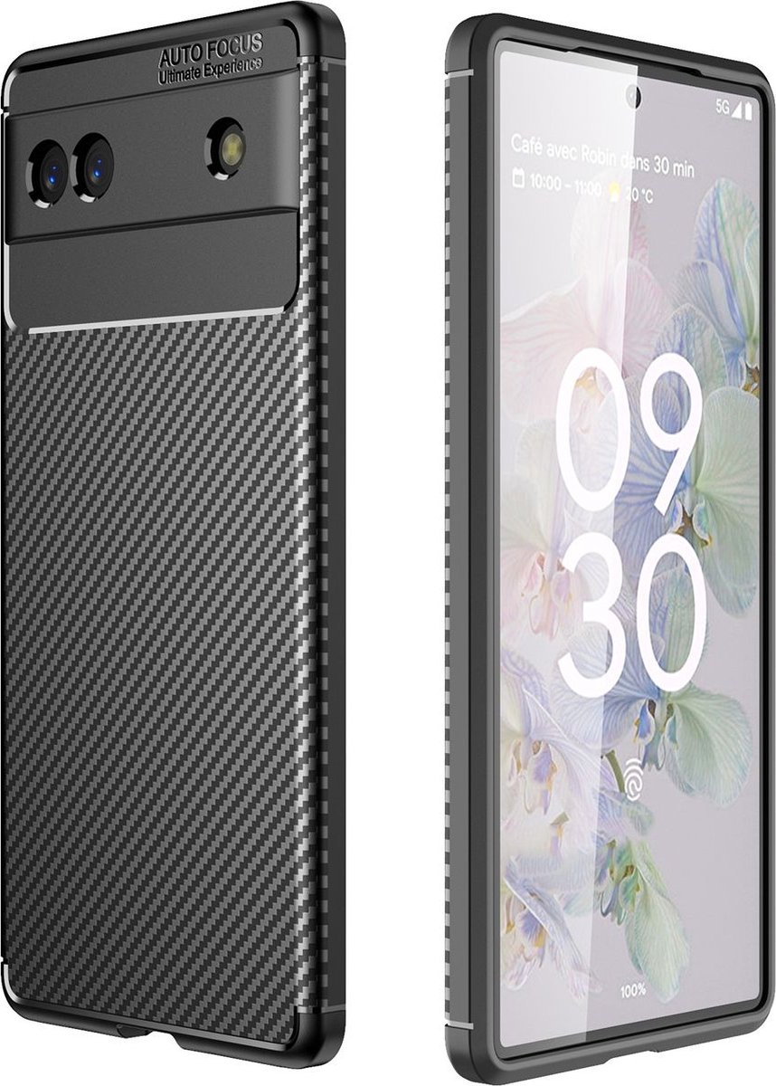 Mobigear Hoesje geschikt voor Google Pixel 6a Telefoonhoesje Flexibel TPU | Mobigear Racing Backcover | Pixel 6a Case | Back Cover - Zwart