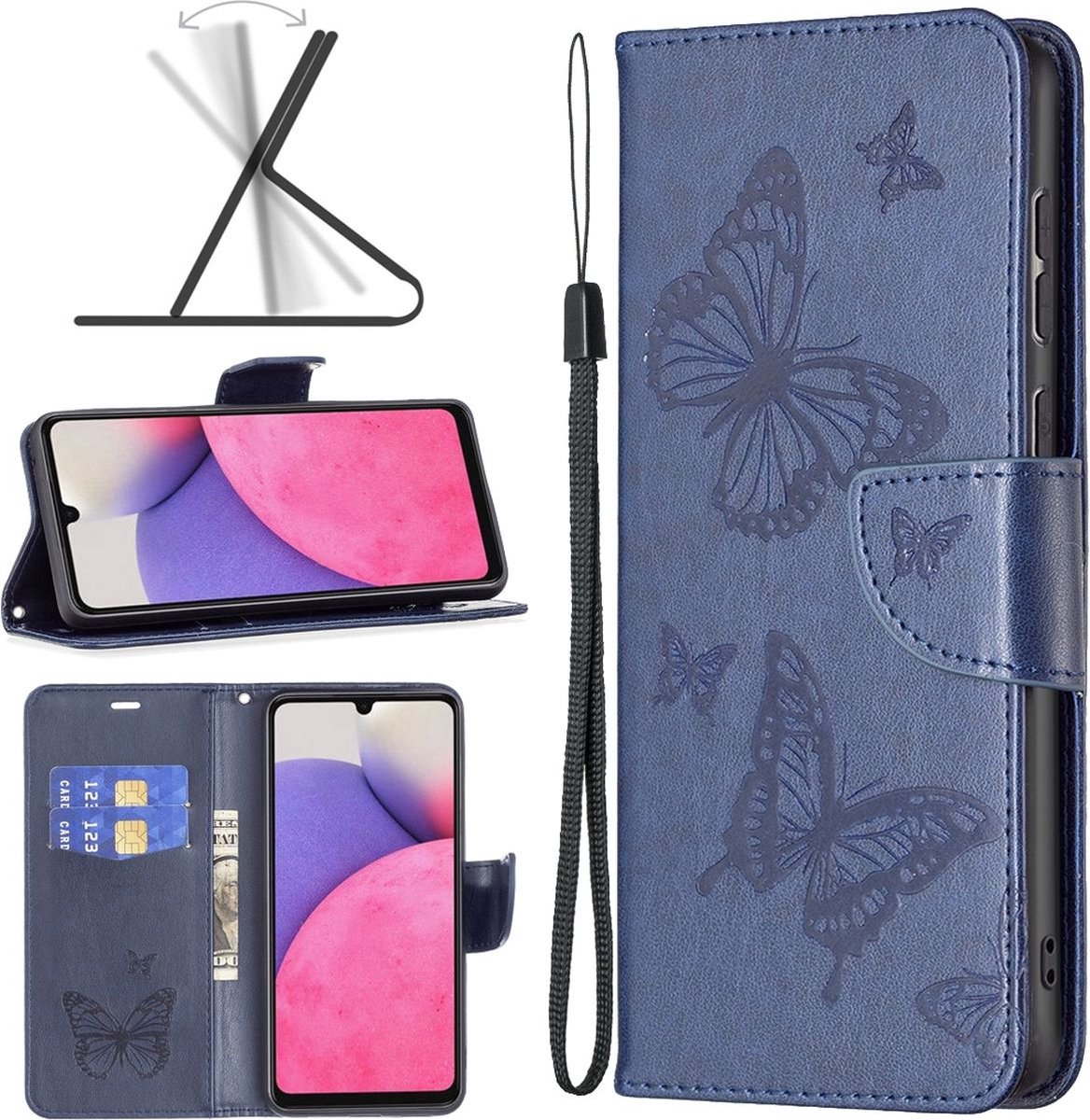 Mobigear Telefoonhoesje geschikt voor Samsung Galaxy A33 Hoesje | Mobigear Butterfly Bookcase Portemonnee | Pasjeshouder voor 2 Pasjes | Telefoonhoesje voor Pinpas / OV Kaart / Rijbewijs - Blauw