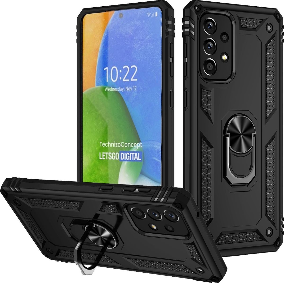 Mobigear Hoesje geschikt voor Samsung Galaxy A73 Telefoonhoesje Hardcase | Mobigear Armor Ring Backcover Shockproof met Ringhouder | Schokbestendig Galaxy A73 Telefoonhoesje | Anti Shock Proof - Zwart