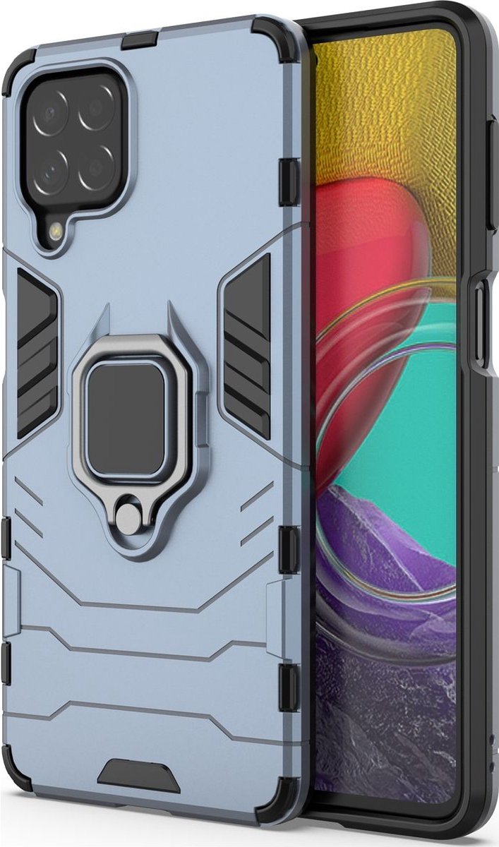 Mobigear Hoesje geschikt voor Samsung Galaxy M53 Telefoonhoesje Hardcase | Mobigear Armor Ring Backcover Shockproof met Ringhouder | Schokbestendig Galaxy M53 Telefoonhoesje | Anti Shock Proof - Blauw