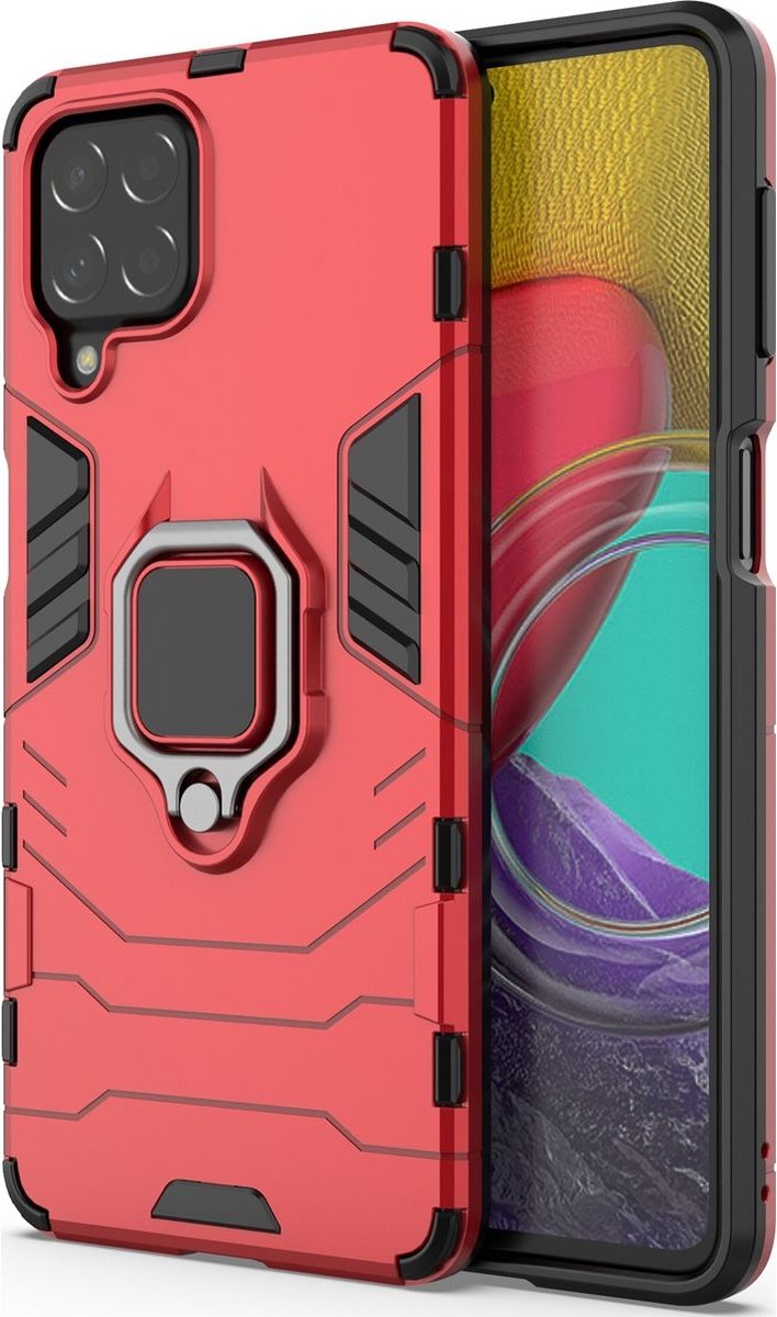 Mobigear Hoesje geschikt voor Samsung Galaxy M53 Telefoonhoesje Hardcase | Mobigear Armor Ring Backcover Shockproof met Ringhouder | Schokbestendig Galaxy M53 Telefoonhoesje | Anti Shock Proof - Rood