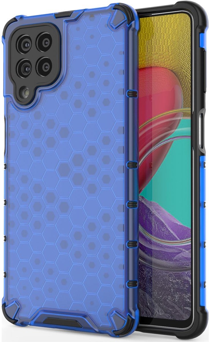 Mobigear Hoesje geschikt voor Samsung Galaxy M53 Telefoonhoesje Hardcase | Mobigear Honeycomb Backcover Shockproof | Schokbestendig Galaxy M53 Telefoonhoesje | Anti Shock Proof - Blauw