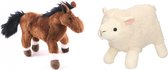Pluche knuffel boerderijdieren set Schaap/lammetje en Paard van 20 cm - Zachte kinder knuffels