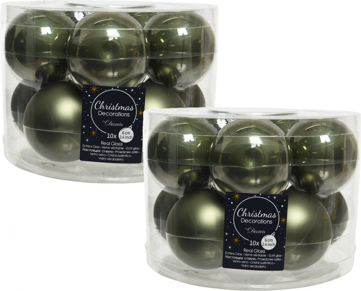 20x stuks kerstballen mos groen van glas 6 cm - mat/glans - Kerstboomversiering