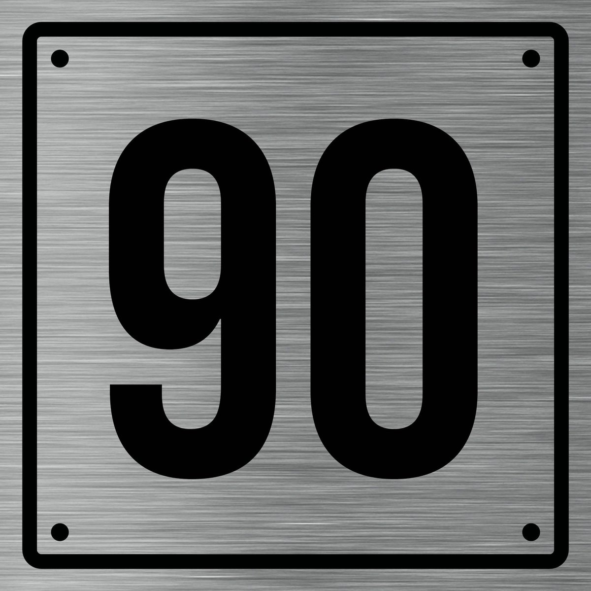 Huisnummerbord 90 - Incl. Schroeven en Pluggen – Acrylaat - 10 x 10 cm - RVS met Zwart