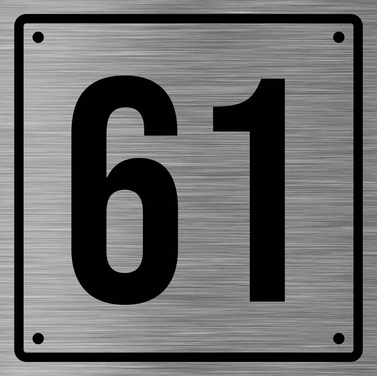 Huisnummerbord 61 - Incl. Schroeven en Pluggen – Acrylaat - 10 x 10 cm - RVS met Zwart