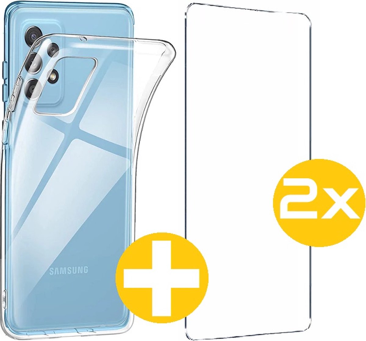 Hoesje en Screenprotector Combi Geschikt Voor Samsung Galaxy A52 - Transparant Hoesje + 2x Screenprotector