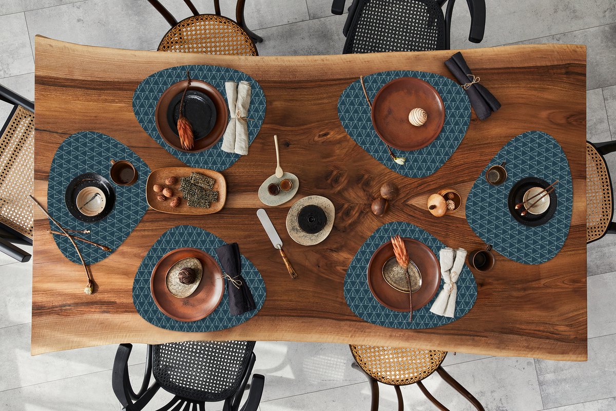 Placemat organisch - Placemats organic - Onderleggers - Patronen - Boho - Blauw - 6 stuks