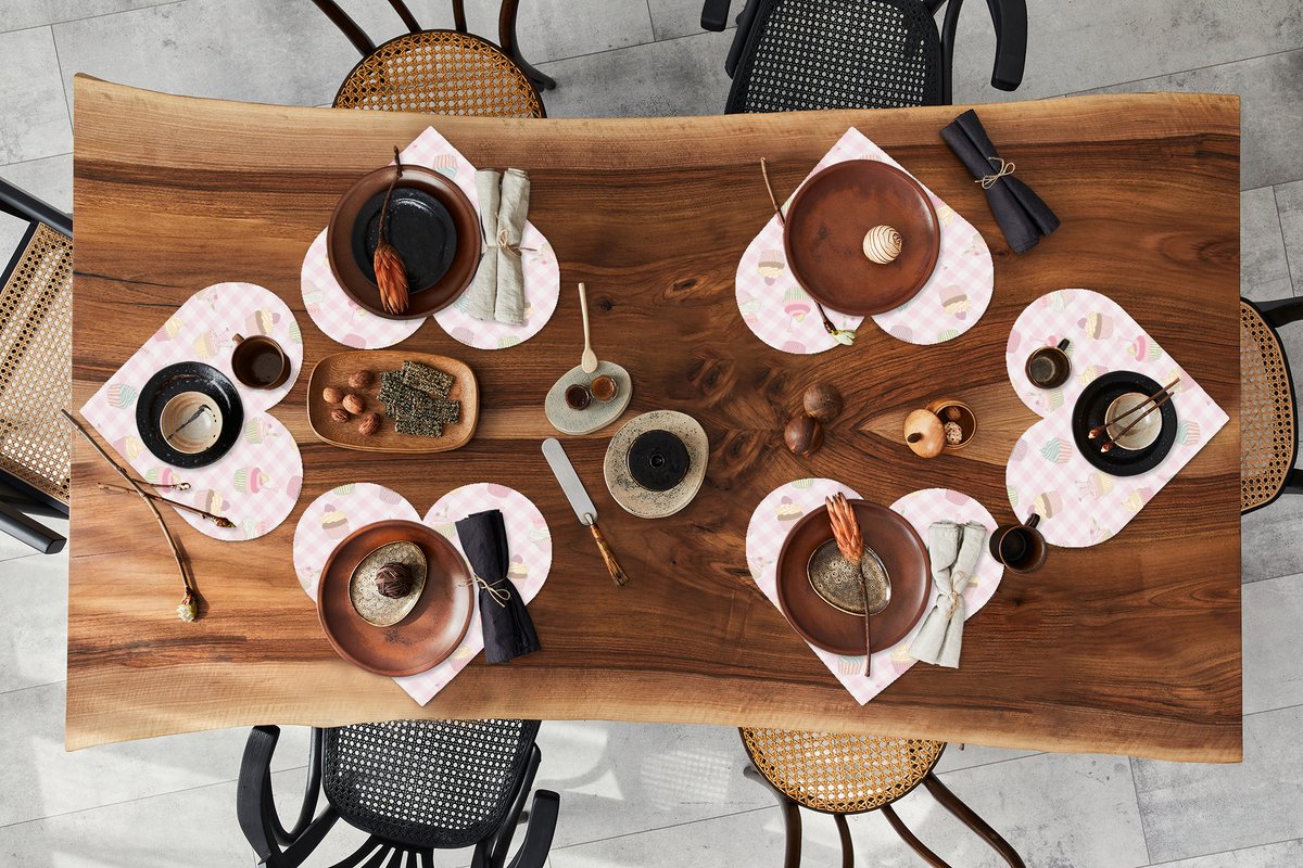 Onderleggers - Placemats - Placemats hartje - Cupcakes - Valentijn - Liefde - Design - 6 stuks