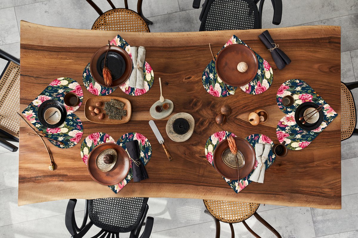 Onderleggers - Placemats - Placemats hartje - Patronen - Roos - Bladeren - 6 stuks