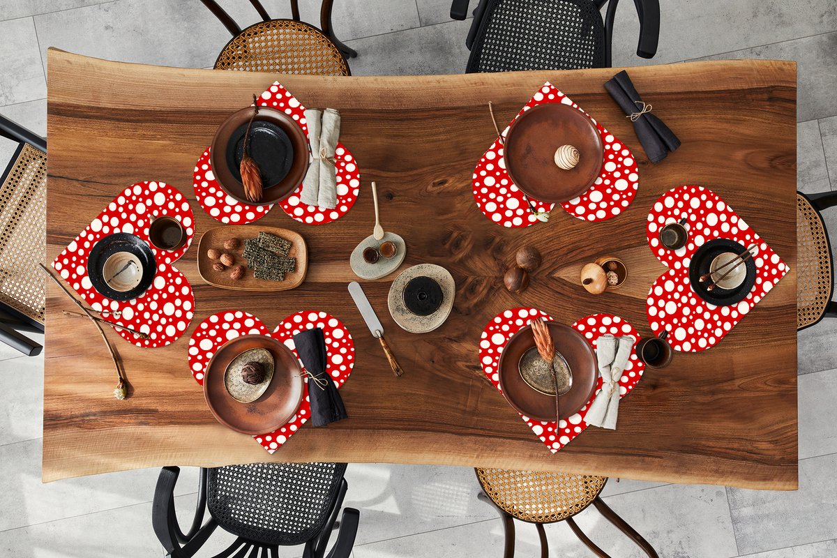 Onderleggers - Placemats - Placemats hartje - Bubbels - Rood - Stippen - Patroon - 6 stuks