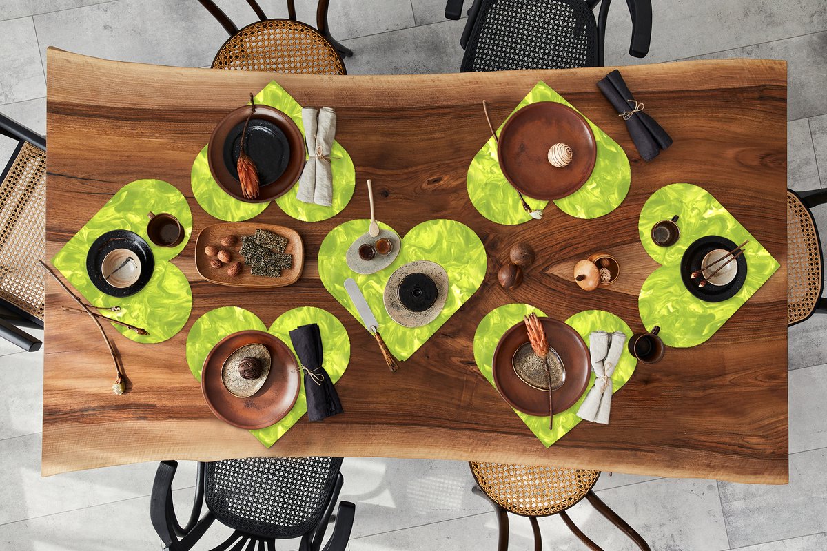 Onderleggers - Placemats - Placemats hartje - Groen - Marmer print - Verf - Design - 8 stuks