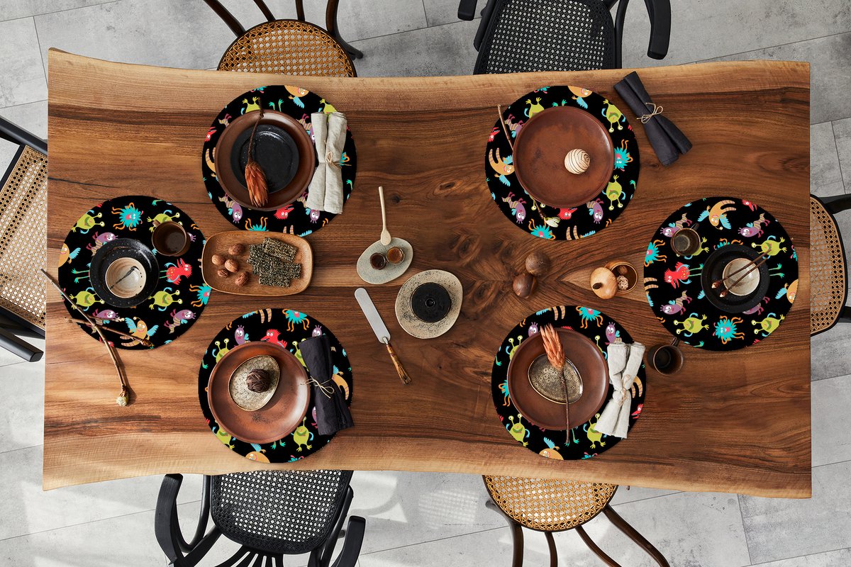 Ronde placemats - Onderlegger - Placemats rond - Design - Monster - Kinderen - Kleur - 6 stuks