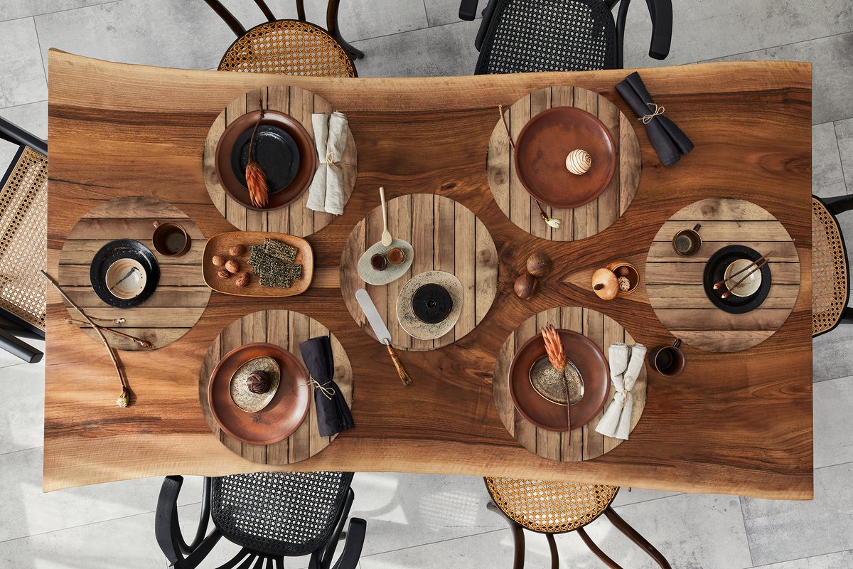 Ronde placemats - Onderlegger - Placemats rond - Hout - Brocante - Patronen - 8 stuks