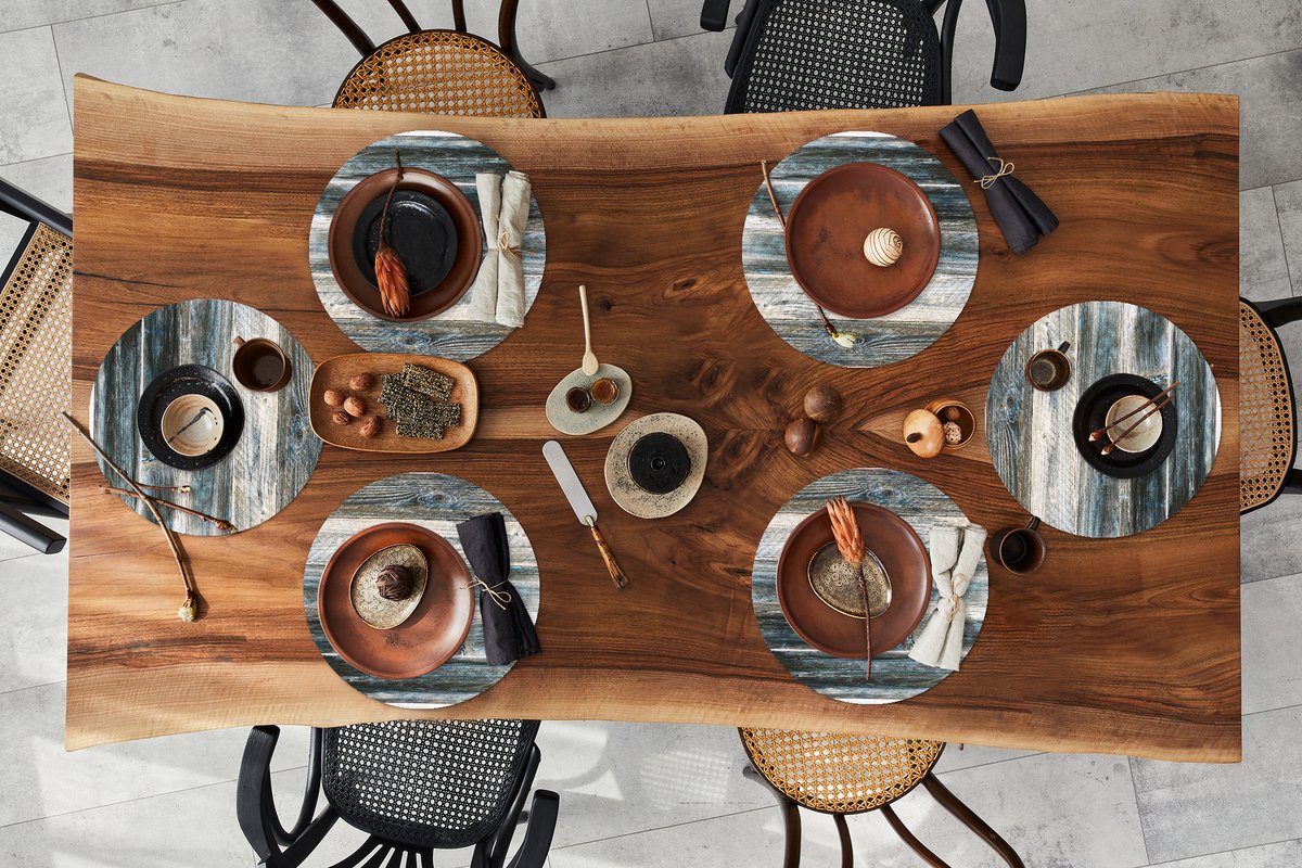 Ronde placemats - Onderlegger - Placemats rond - Vintage - Patroon - Hout - 6 stuks
