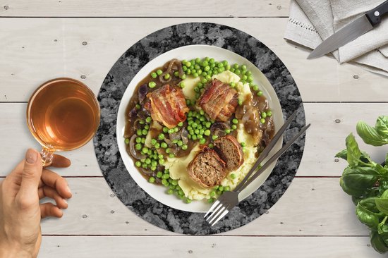 Sets de table ronds - Dessous de verre - Napperons de table ronds - Imprimé granit - Grijs - Motifs - 10 pièces