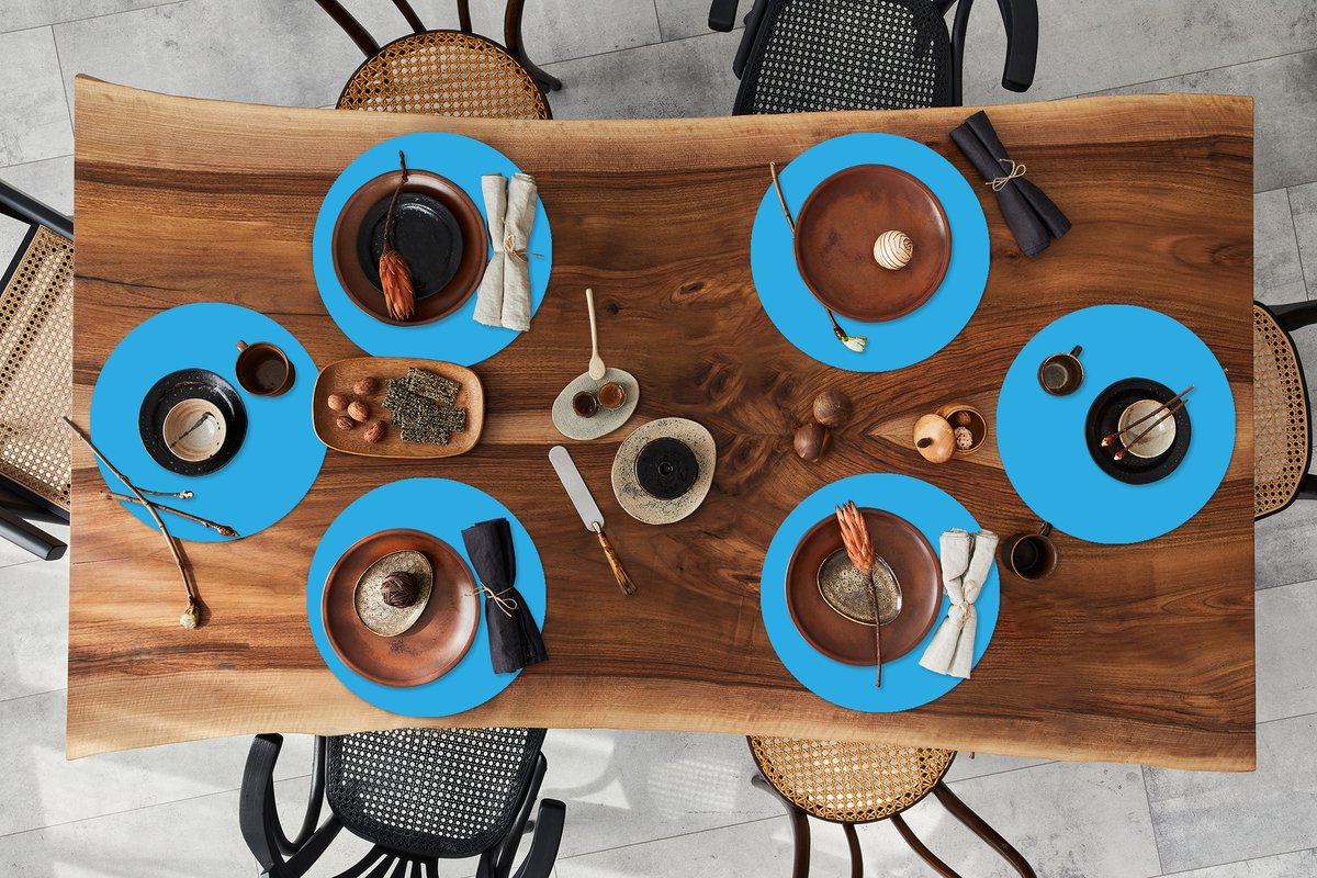 Ronde placemats - Onderlegger - Placemats rond - Blauw - Licht - Kleuren - 6 stuks