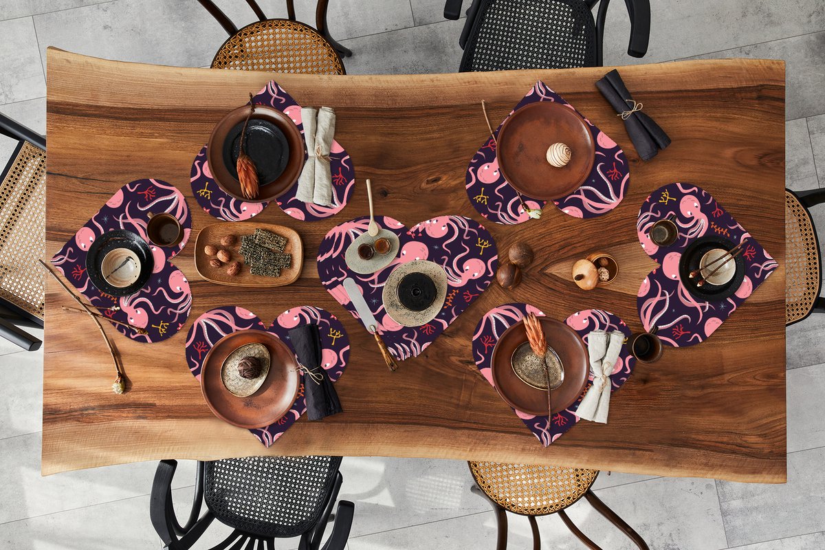Onderleggers - Placemats - Placemats hartje - Octopus - Baby - Design - 10 stuks