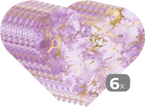Sous-verres - Napperons de table - Napperons de table coeur - Gold - Imprimé marbré - Motif - Violet - 6 pièces