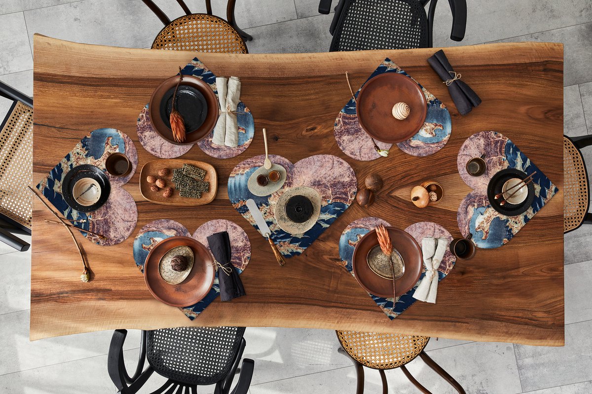 Onderleggers - Placemats - Placemats hartje - Roest print - Blauw - Geel - 10 stuks