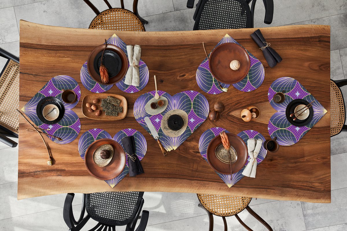 Onderleggers - Placemats - Placemats hartje - Patronen - Cirkel - Paars - Jaren 20 - 10 stuks
