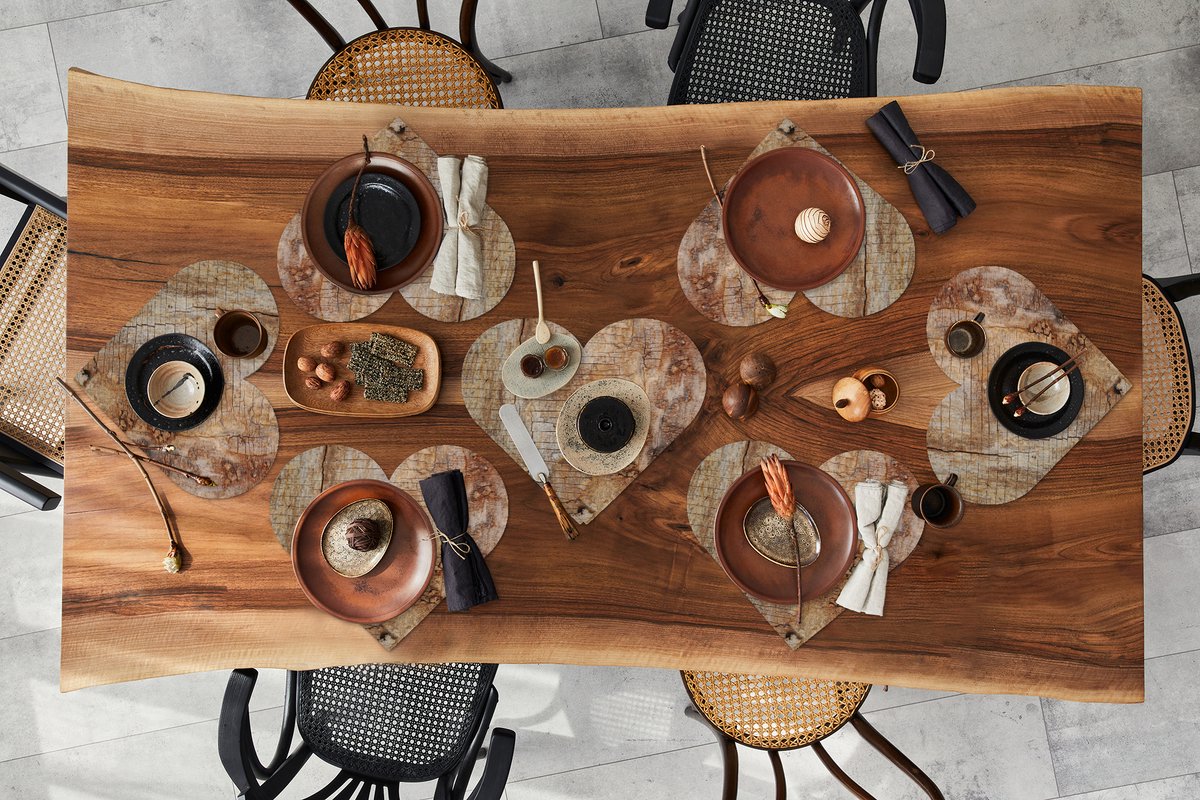 Onderleggers - Placemats - Placemats hartje - Boomschors - Boomstam - Hout - 8 stuks