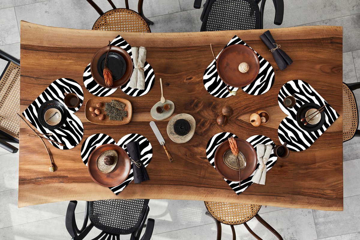 Onderleggers - Placemats - Placemats hartje - Dieren - Zebra - Design - 6 stuks