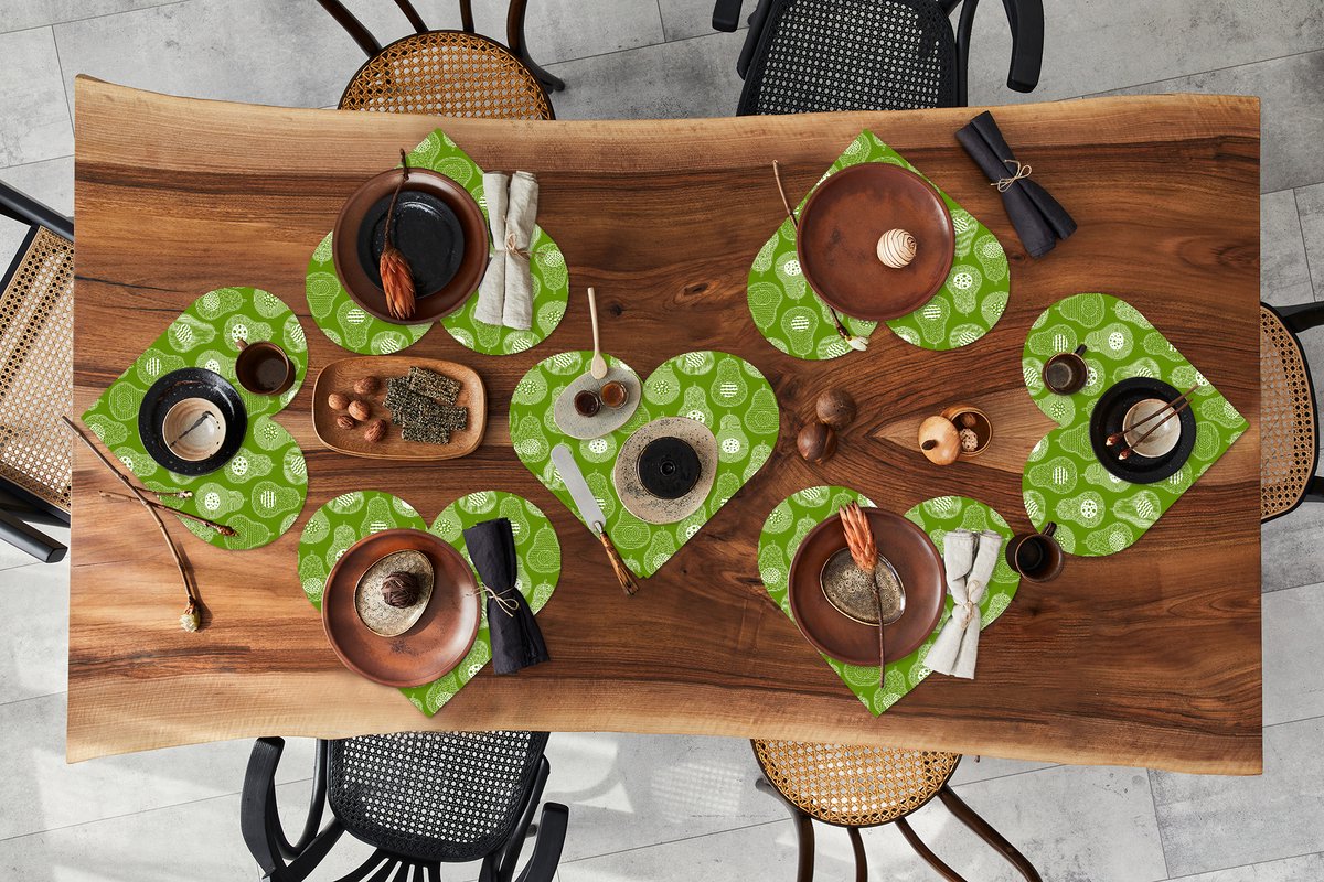 Onderleggers - Placemats - Placemats hartje - Avocado - Patronen - Groen - 8 stuks