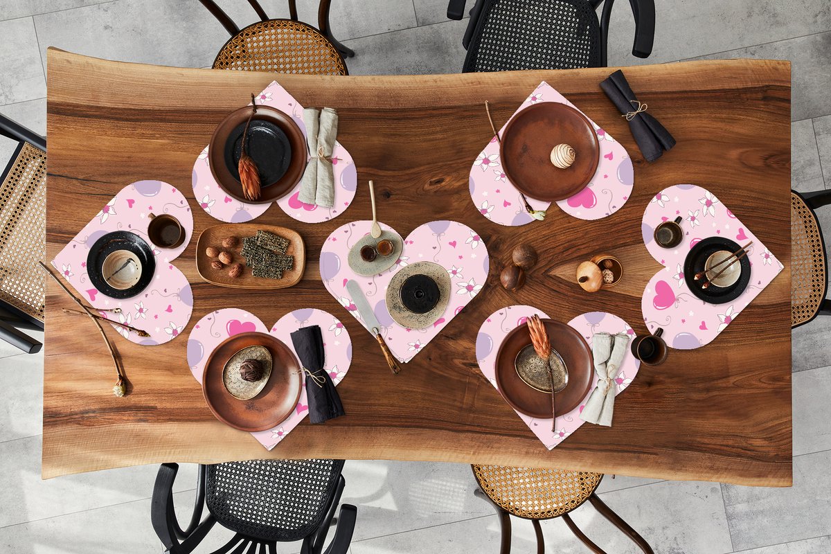 Onderleggers - Placemats - Placemats hartje - Ballon - Patronen - Roze - 8 stuks