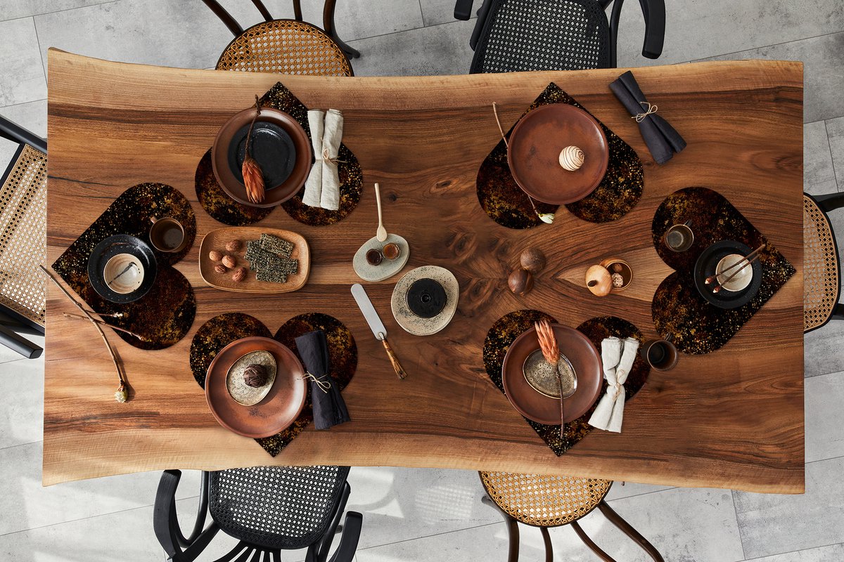 Onderleggers - Placemats - Placemats hartje - Zwart - Goud - Verf - 6 stuks