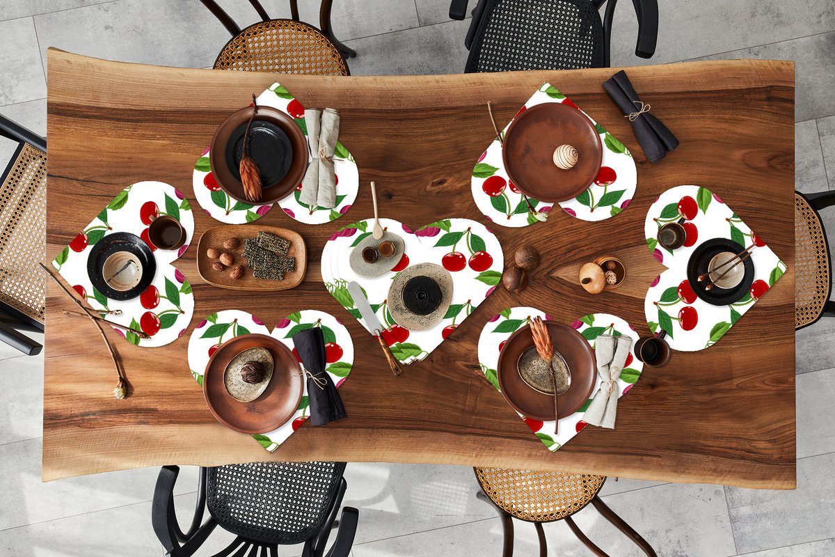 Onderleggers - Placemats - Placemats hartje - Kersen - Patronen - Fruit - 10 stuks