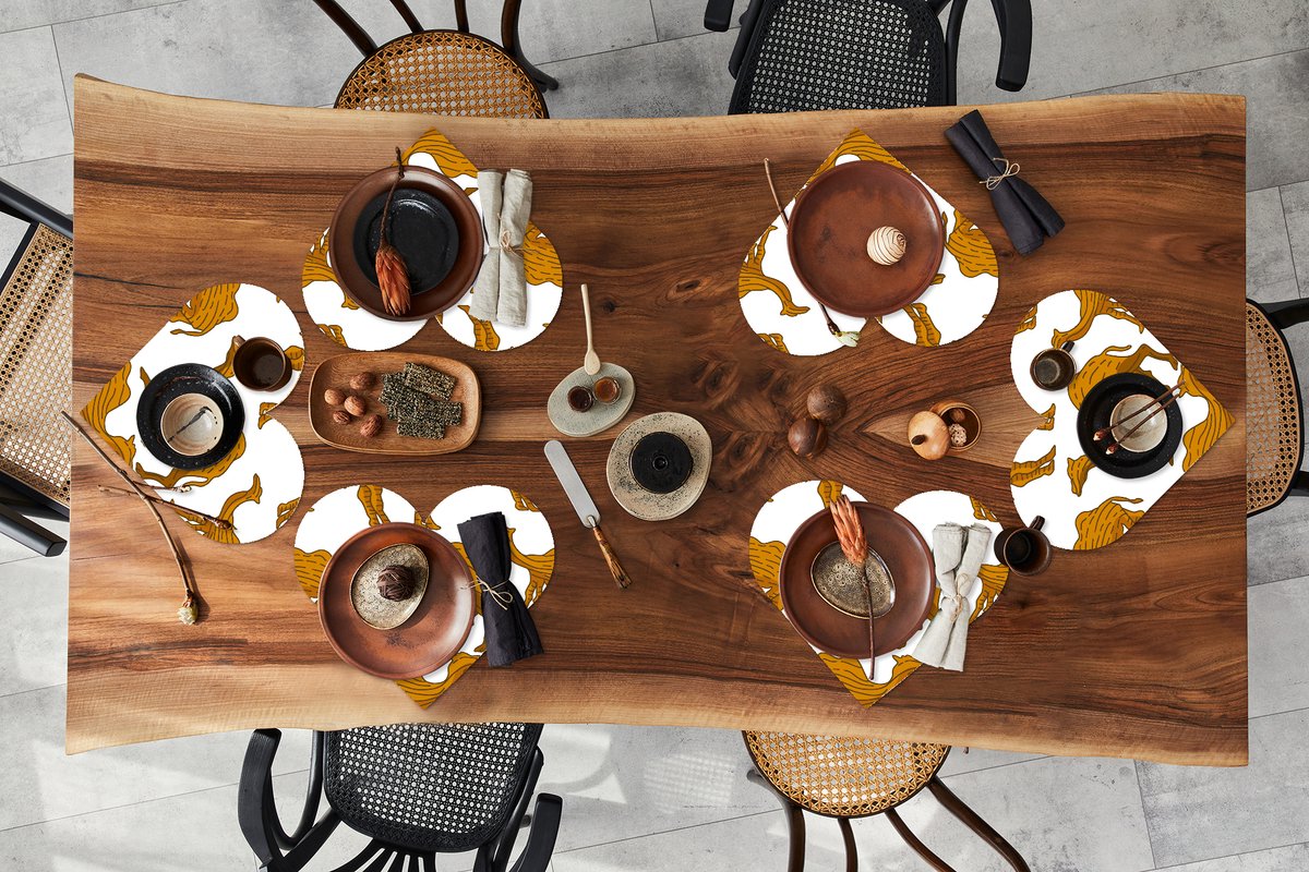 Onderleggers - Placemats - Placemats hartje - Kameel - Hout - Patronen - 6 stuks