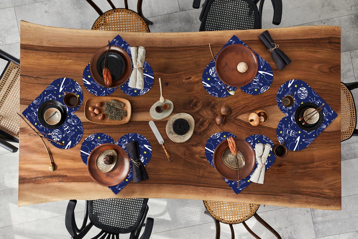 Onderleggers - Placemats - Placemats hartje - Ruimte - Sterren - Patronen - Planeten - 6 stuks
