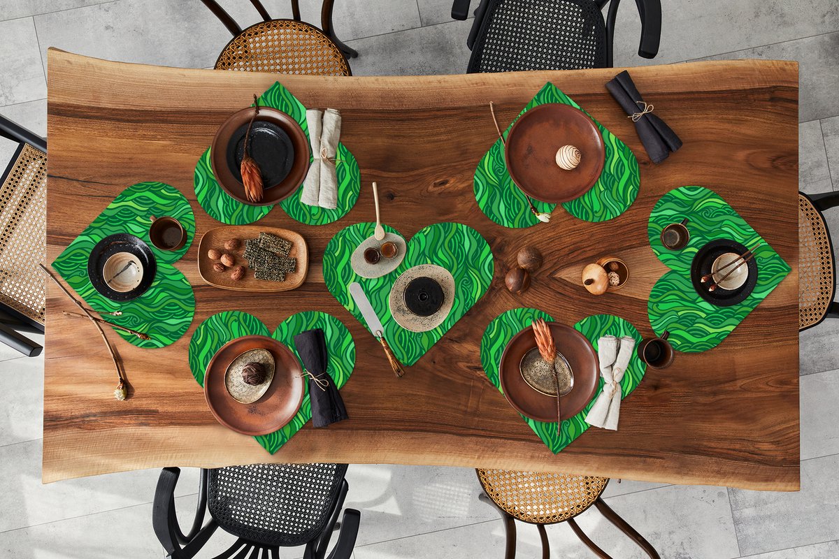Onderleggers - Placemats - Placemats hartje - Zeewier - Patronen - Groen - 8 stuks