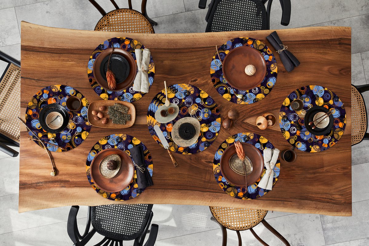 Ronde placemats - Onderlegger - Placemats rond - Patroon - Abstract - Ringen - 10 stuks