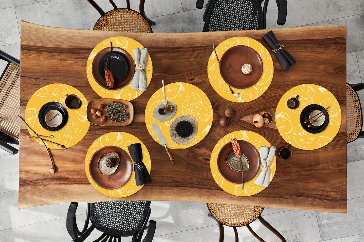 Ronde placemats - Onderlegger - Placemats rond - Kaas - Geel - Design - 8 stuks