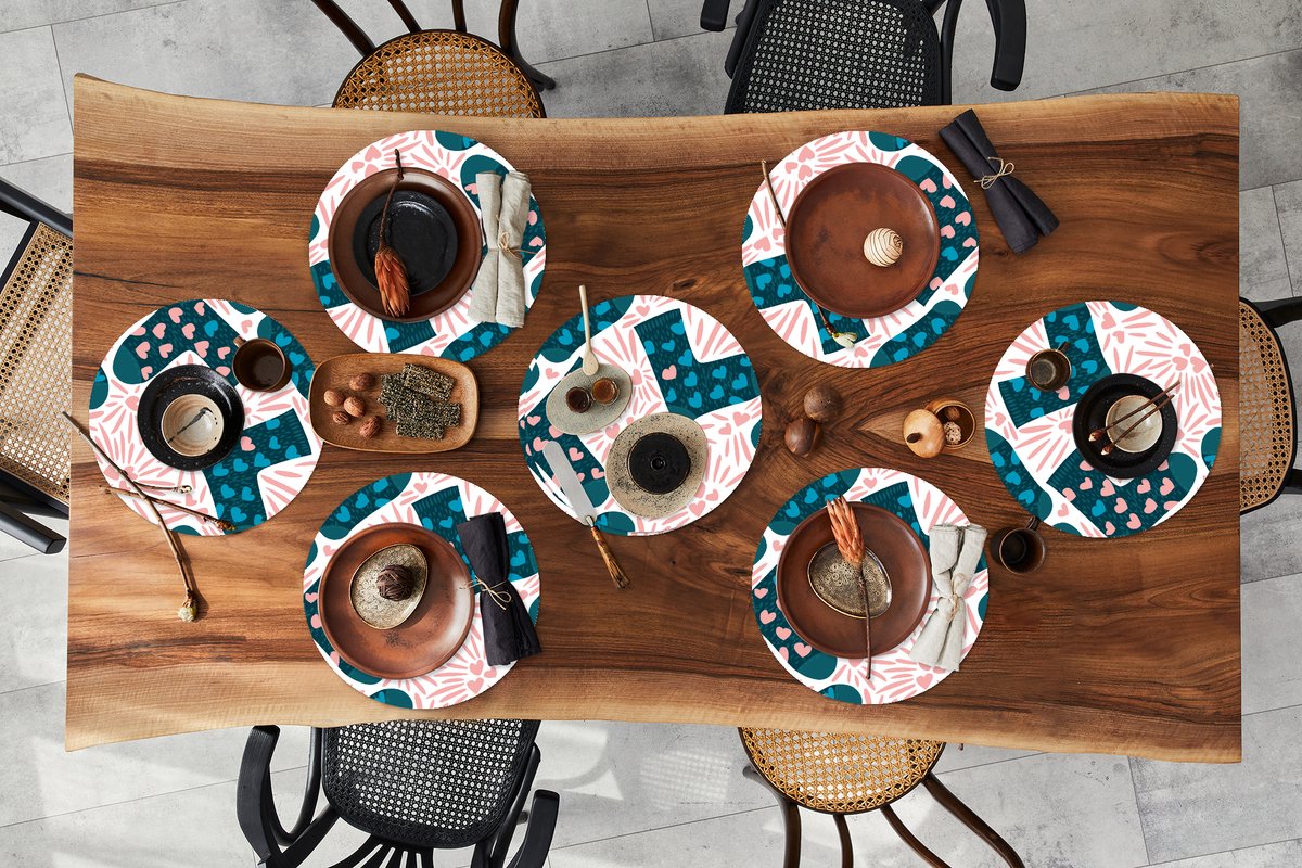 Ronde placemats - Onderlegger - Placemats rond - Sokken - Valentijnsdag - Patronen - 8 stuks