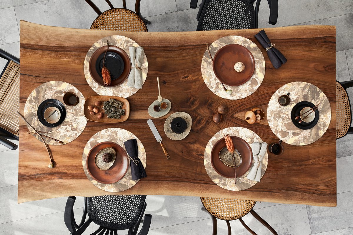 Ronde placemats - Onderlegger - Placemats rond - Kristal - Geel - Graniet print - 6 stuks