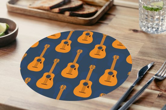 Sets de table ronds - Dessous de verre - Napperons de table ronds - Guitare - Motifs - Musique - 6 pièces