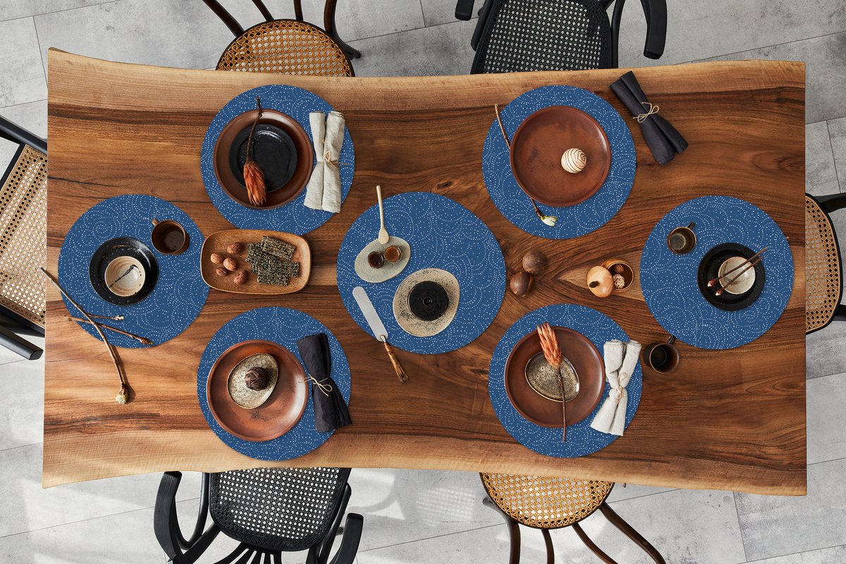 Ronde placemats - Onderlegger - Placemats rond - Patroon - Blauw - Japan - 10 stuks