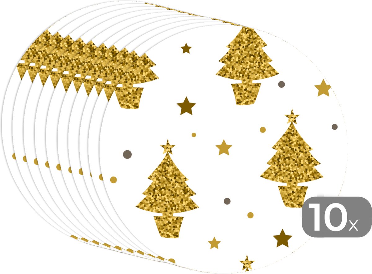 Ronde placemats Onderlegger Placemats rond Kerstboom Goud