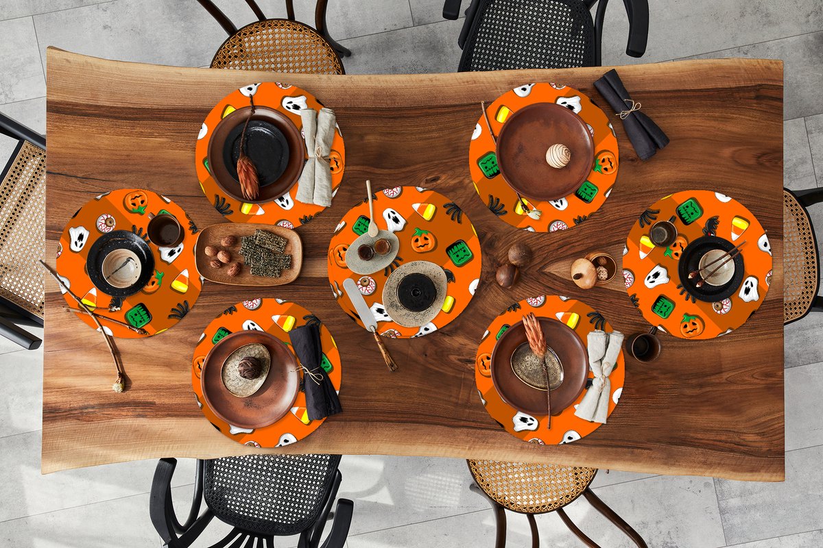 Ronde placemats - Onderlegger - Placemats rond - Snoep - Halloween - Patronen - 8 stuks