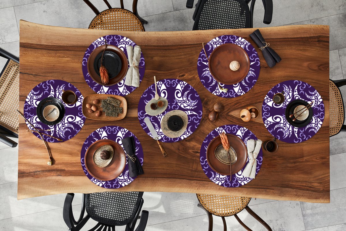 Ronde placemats - Onderlegger - Placemats rond - Maan - Patronen - Nacht - 8 stuks
