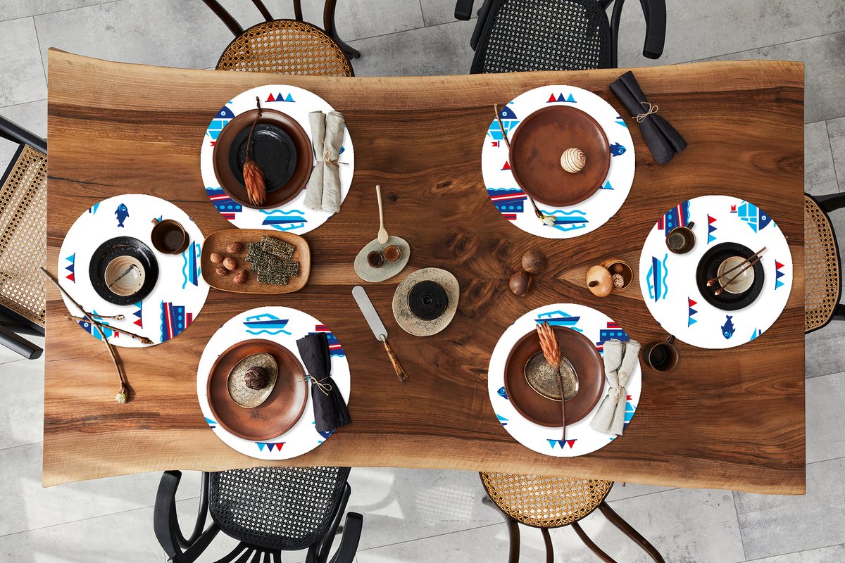Ronde placemats - Onderlegger - Placemats rond - Boot - Blauw - Rood - Jongen - Patroon - 6 stuks