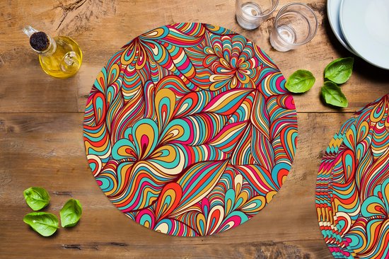 Sets de table ronds - Sous-couche - Napperons ronds - Design - Années 1970 - Fantasy - Couleur - 8 pièces