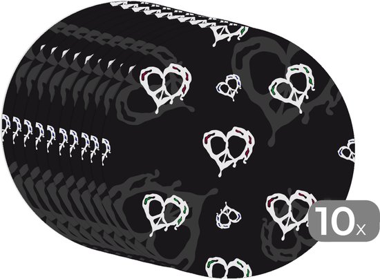 Sets de table ronds - Dessous de verre - Napperons ronds - Motifs - Coeur - Crâne - 10 pièces