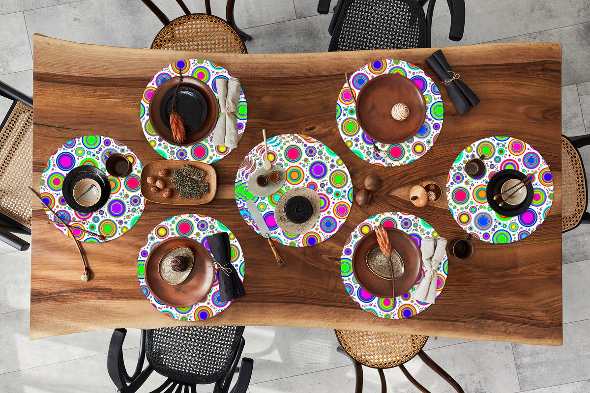 Ronde placemats - Onderlegger - Placemats rond - Patroon - Stippen - Cirkel - 10 stuks