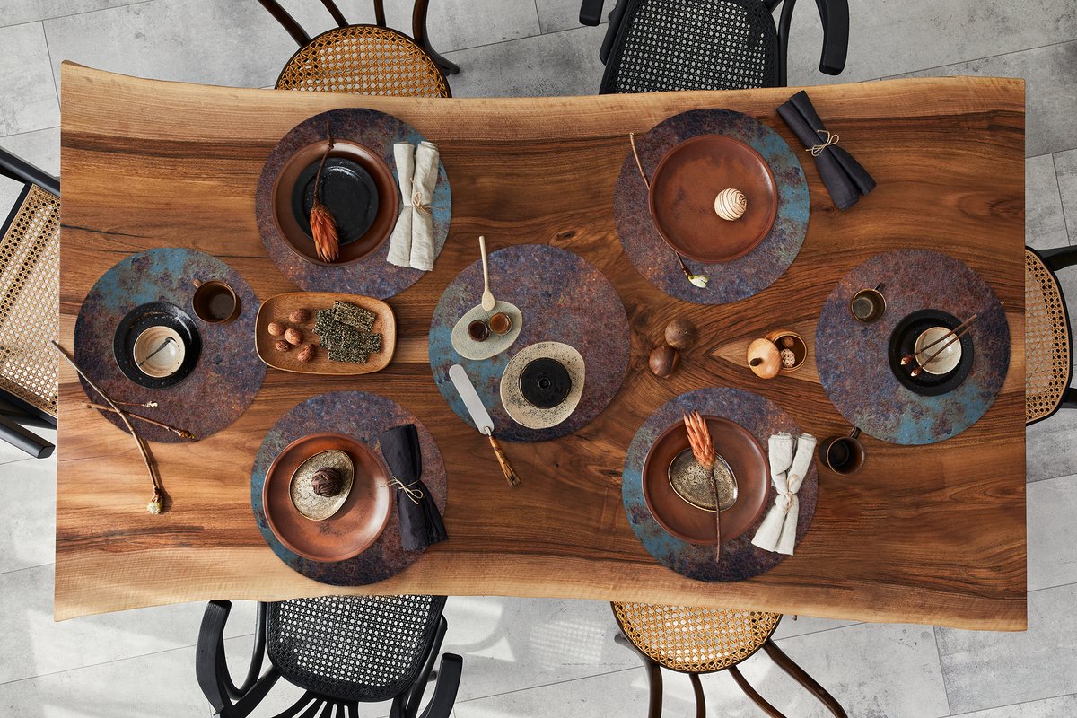 Ronde placemats - Onderlegger - Placemats rond - Roest print - Muur - Blauw - 8 stuks