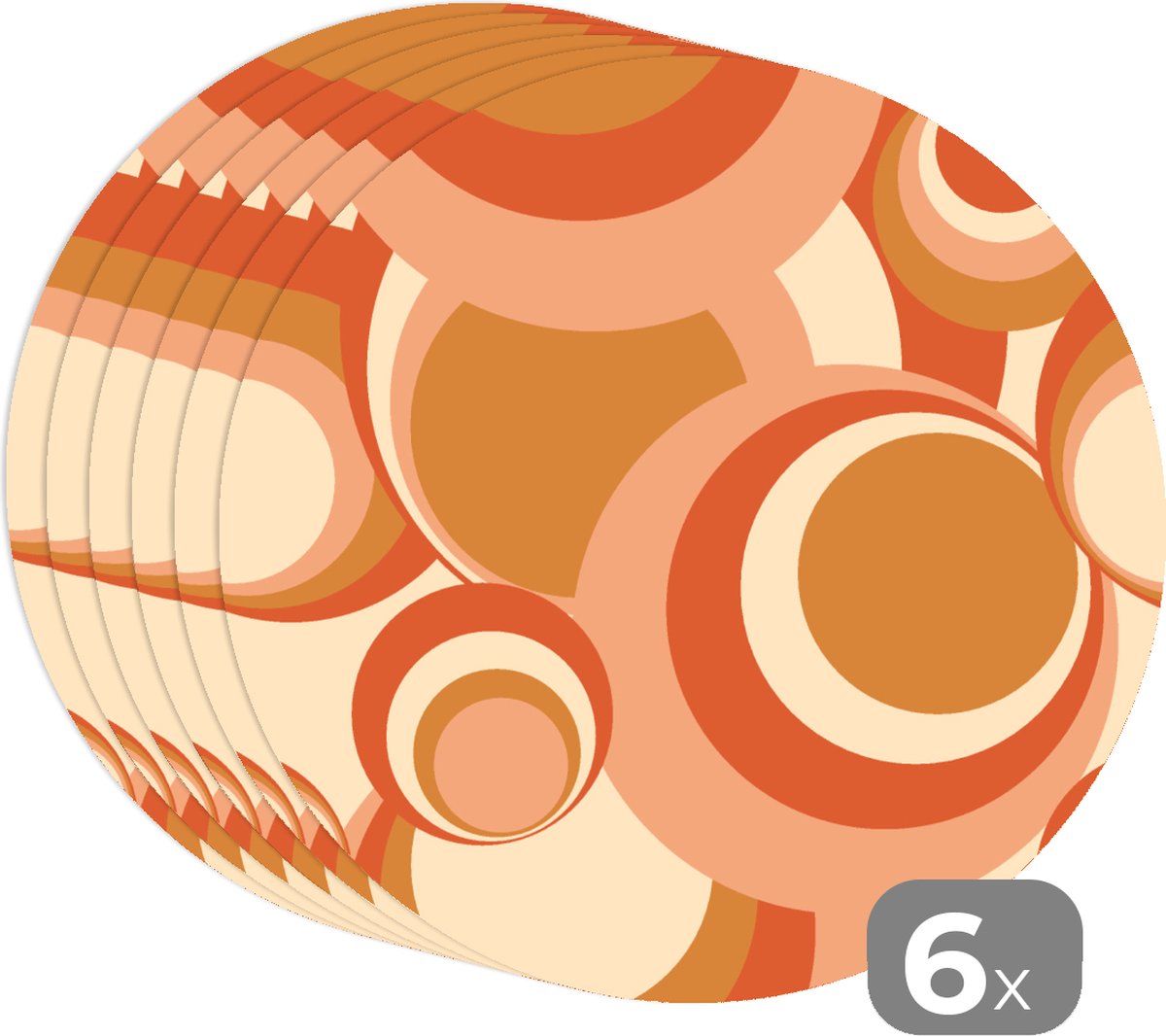 Ronde placemats - Onderlegger - Placemats rond - Cirkel - Retro - Patroon - 6 stuks